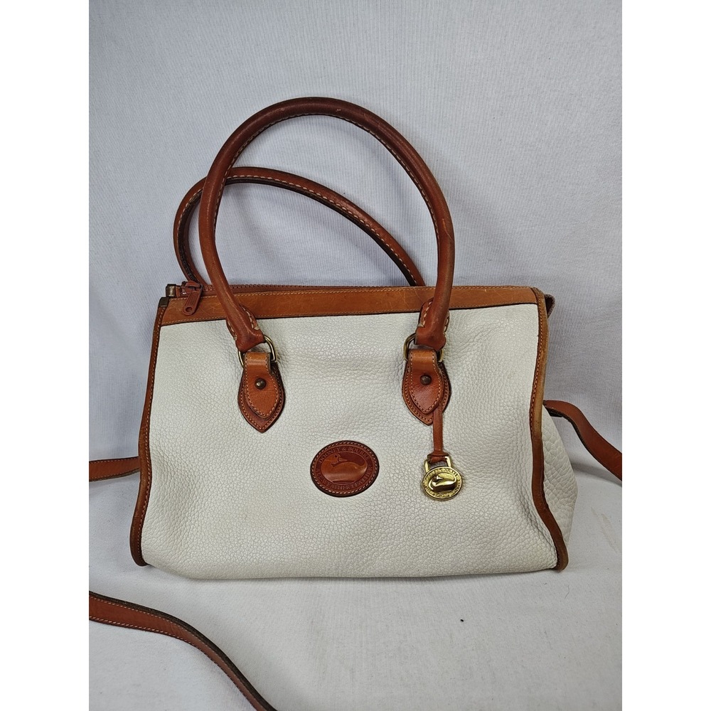Dooney & Bourke Made in USA Vintage AWL‎ White Leather Satchel Crossbody Handbag